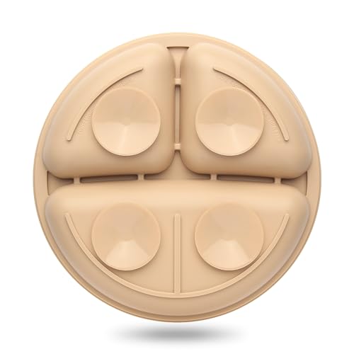 image for Eascrozn Toddler Plates 3 Pack, Divided Suction Plates for Baby, 100% 
