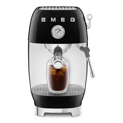 Image of Smeg Cold Brew Coffee Machine, Original Italian Brand, Patented Smeg Black Color, Live the Barista Exeprience, Professional Steam Wand for Creamy Milk Drink, Pressure Monitor, ECF03BLEU