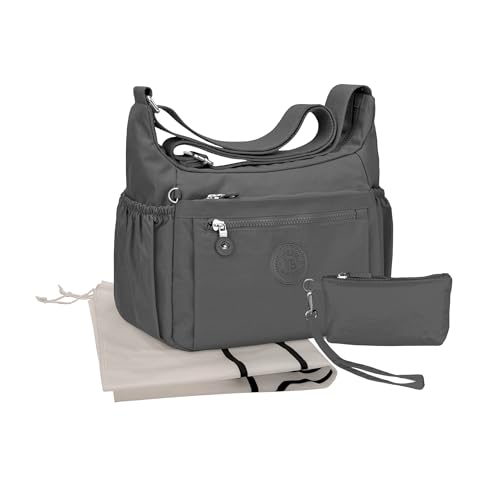 Tanti Baci Borsa a Tracolla Donna Impermeabile, Borsa a Spalla Grande, Multitasche con Tracolla Regolabile e Gancio Portachiavi Interno, Crossbody Leggera per Lavoro, Viaggio e Shopping (Grigio Scuro)