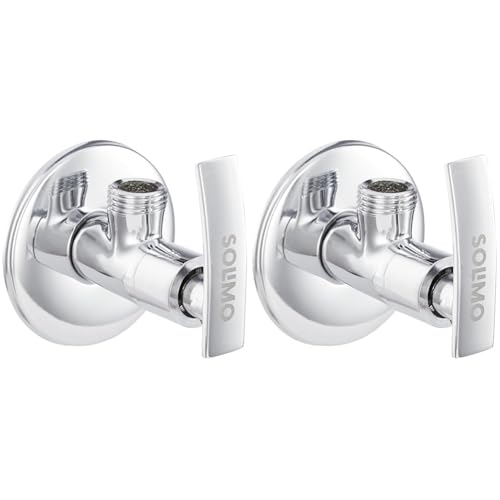 Image of Amazon Brand - Solimo Hydroflow Angle Cock /Valve for Bathroom /Kitchen with Wall Flange, Durable, Elegant Design (Brass, Chrome Finish) (Pack of 2)