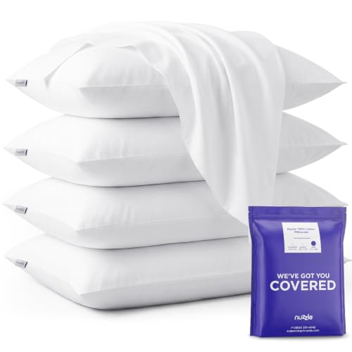 Image of Nuzzle King Size Pillow Cases Set of 4, 100% Cotton Pillowcases with Envelope Closure, Pillow Covers with 500 Thread Count, Hotel Quality, Soft and Breathable, White(Pillows Not Included)