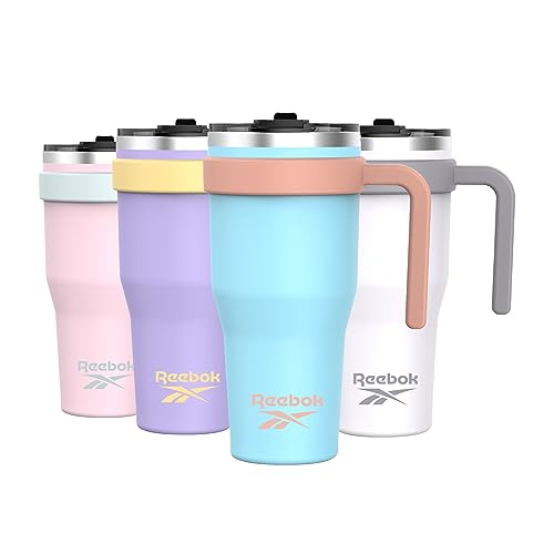 Reebok Stainless Steel Tumbler With Handle - 40oz Two Tone - Double Wall Vacuum Insulated - Leak Proof For Men & Women (Blue/Peach)