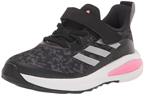 adidas Tênis de corrida unissex infantil Fortarun, Preto/Prata Metálico/Rosa (Elástico), 12 Little K