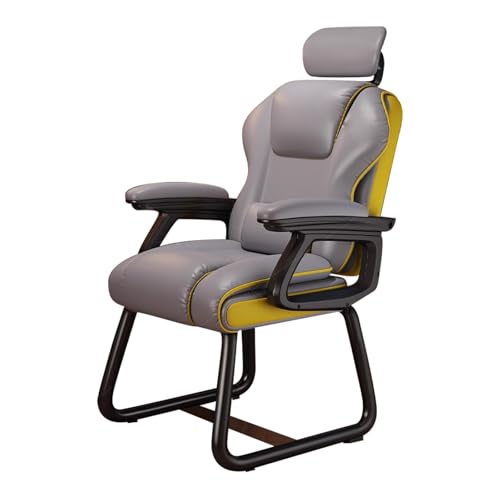 Silla Oficina de Cuero PU Sin Ruedas, Silla Gamer Adulto con Respaldo Medio, Sillas Escritorio, Sillas Computadora, Adecuada para Mostrador Recepción, Vestíbulo, Sala Conferencias, Sala Espera(Yellow)