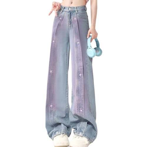 Harajuku Fashion High Waist Baggy Jeans Y2K Vintage Star Tie-Dye Casual Straight Leg Wide Leg Denim Pants
