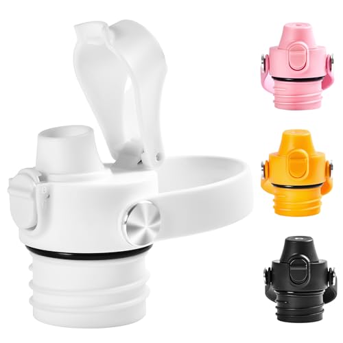 EIPOSAU Auto Flip Lid for Hydro Flask Standard Mouth Bottle, Spout lid for HydroFlask Narrow Mouth Bottle, Replacement Lid with Button Lock, White