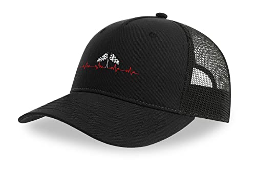 Casquette de camionneur avec visière incurvée protectrice et filet respirant drapeau de course