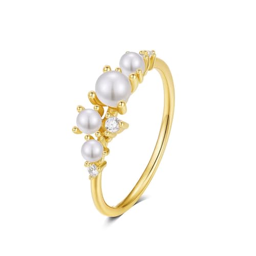 Anillo de oro amarillo de 9K y 14K con perla redonda de Wycian