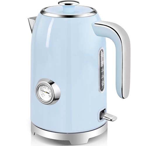 Image of SUSTEAS Electric Kettle - 57oz Hot Tea Kettle Water Boiler with Thermometer, 1500W Fast Heating Stainless Steel Tea Pot, Cordless with LED Indicator, Auto Shut-Off & Boil Dry Protection, Blue