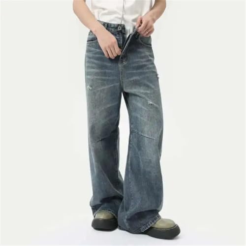 Men's American Style Denim Pants, Loose Straight, Casual Wide Leg Jeans, Summer 20253