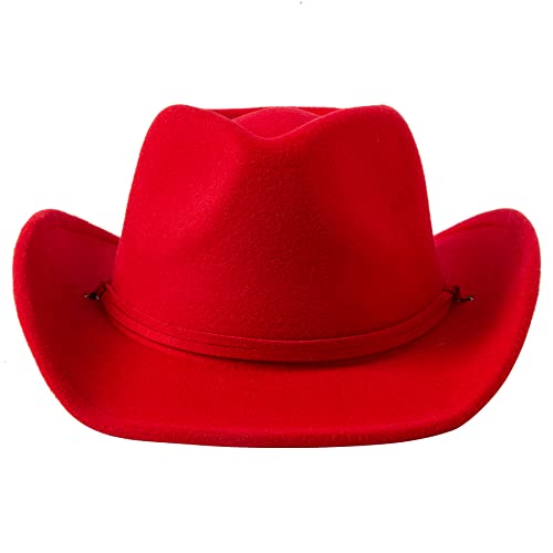 Image of Jastore Kids Girls Boys Wide Brim Western Cowboy Cowgirl Hat with Wind Lanyard Felt Fedora Hat