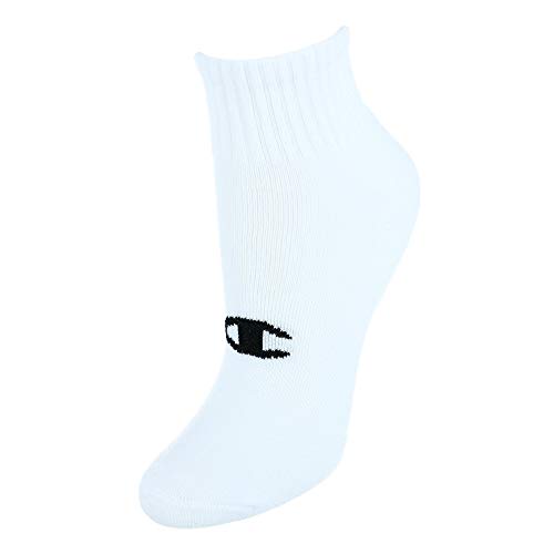 Champion Womens Double Dry 6-Pair Pack Performance Ankle Socks, White/Blue Stripes, Shoe Size 5-9 Us #TOP5