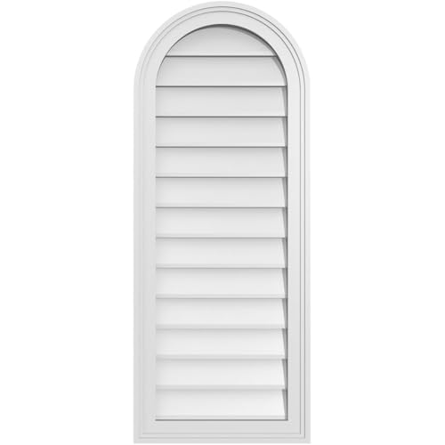 Ekena Millwork GVPRT16X4002SN Round Top Surface Mount PVC Gable Vent, 16"W x 40"H, Factory Primed White