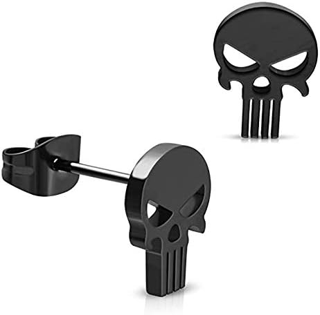 Stainless Steel Gothic Punk Punisher Skull Cut-Out Button Stud Post Earrings