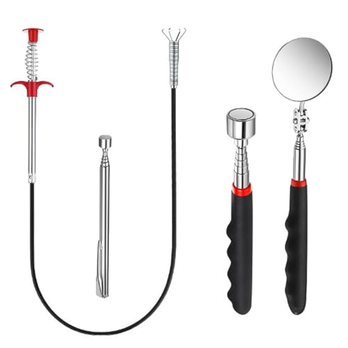 HERKINDNESS Aimant Telescopique, Magnétique Pince Telescopique, 4 Pièces Outil Mecanique Auto, Flexible et Rétractable, pour Ramasser les Outils, Réparation, Inspection