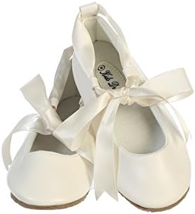 Ballerina Ribbon Tie Rubber Shoes Cinderella Flats with Flower Toddler Party Ivory Size 12