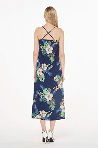 Couple Matching Hawaiian Luau Aloha Shirt Maxi Tank Dress in Pink Hibiscus Vine4