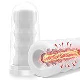Male Masturbator Sex Toys with Heating Base - Pocket Pussy Stroker TPE Male Masturbation Sleeve with 3D Textured, Penis Training Blowjob Sex Toy for Men with Storage Box (Heating Option-White)