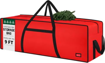 Image of 9 ft Christmas Tree Storage Bag, Heavy Duty Christmas Tree Bag with Reinforced Handles and Dual Zippers Wide Opening, Large Capacity fits for Artificial Christmas Tree (Red, 9ft)
