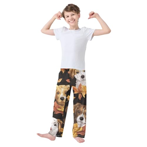 Jack Russell Dog Maple Leaf Boys Long Pants Soft Trousers Elastic Waist Kids Lounge Bottoms with Pockets S-XL3