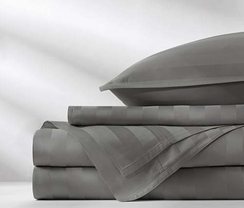Image of Pure Bamboo Full Sheets, Genuine 100% Organic Viscose Derived from Bamboo Bed Sheet Set, Luxuriously Soft & Cooling, Double Stitching, 2 Year Quality Promise (Full, Jacquard Stone)