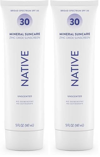 Image of Native Sunscreen SPF 30,Zinc Oxide Dermatologist Tested Suitable for Sensitive Skin & Hawaii Compliant,5 Ounces | Unscented Sun Protection Lotion,Lightweight & Smooth,(Pack of 2)