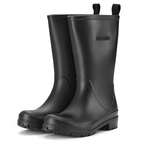 planone Mid Calf Rain Boots Women Fashion Waterproof Boots for Women Matte Outdoor Garden Shoes Muck Boots for Ladies Non Slip Work Shoes Rubber Boots with Premium Comfort Insole