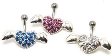 [グリーンピアッシング] ボディピアス 14G へそピアス ビッグエンジェルハートバナナバーベル 14ゲージ サージカルステンレス