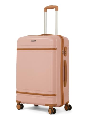 Image of Teakwood Medium Size 8 Wheels Trolley Bag, Hard Cabin with Zipper Closure, Adjustable Push Button & Cross Side Strap, Number Lock System 360 Degree (Medium, Rose)