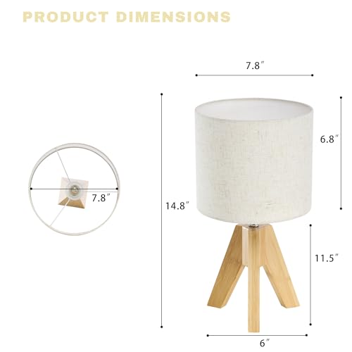 Image of Set of 2 Tripod Table Lamps,Stepless Dimmable Small Bedside Lamps with Beige Linen Shade, Boho Modern Nightstand Lamps for Bedroom Living Room Office,E26 Socket, Natural
