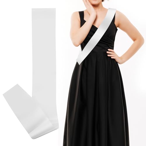 Photo de Écharpe en satin vierge non imprimée pour femmes et filles, fête d'anniversaire, concours de beauté, mariage, enterrement de vie de jeune fille, festival (160 x 9,5 cm)