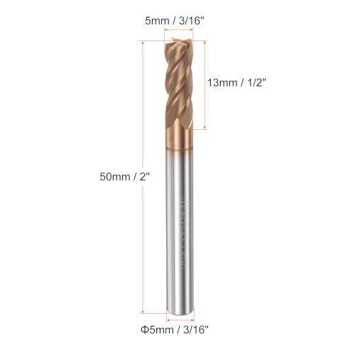 Image of HARFINGTON Micro Grain Carbide Square End Mill 3 /16 inch x 1 /2 inch (5mm x 13mm) Cut 3 /16 inch (5mm) Shank 2 inch (50mm) Length AlTiN Coated 4 Flutes Square Nose Cutter for Alloy Steel Hardened Steel