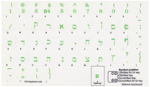 Stickers de teclado hebreo con fondo transparente y letras verdes miniatura 2