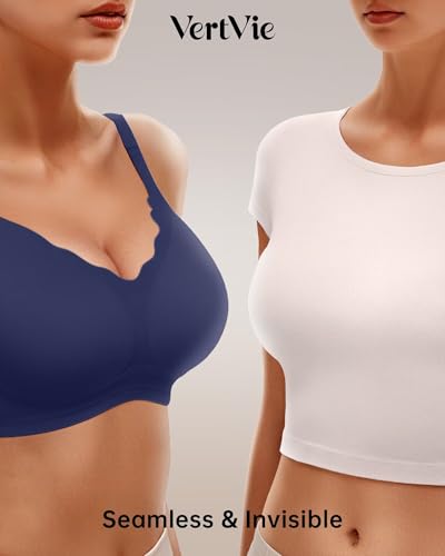 Image of Vertvie Women Seamless Jelly Bras No Underwire Supportive Wireless Push Up Full Coverage Bralette Comfy Scalloped T-Shirt Bra