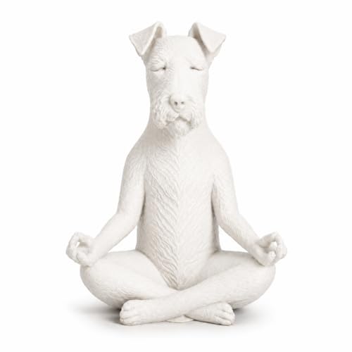9 Inch Tall Meditating Fox Terrier Dog Statue, Yoga Dog