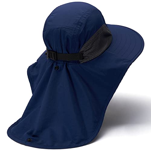 Image of BASSDASH UPF 50+ Unisex Water Resistant Wide Brim Sun Hat with Large Neck Flap Ponytail Fishing Hat for Men Women