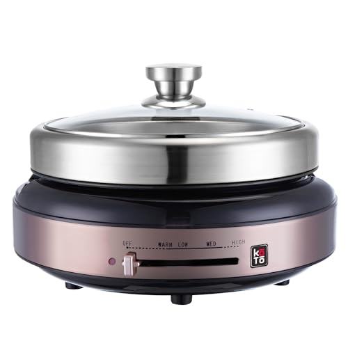 KOTO 4L Electric Hot Pot with Detachable 304 Stainless Steel Pan, Tabletop Cooker with Even Heating Plate, 3 Heat Settings, Large Capacity for Shabu-Shabu, Sukiyaki, Boil & Simmer – Rose Gold