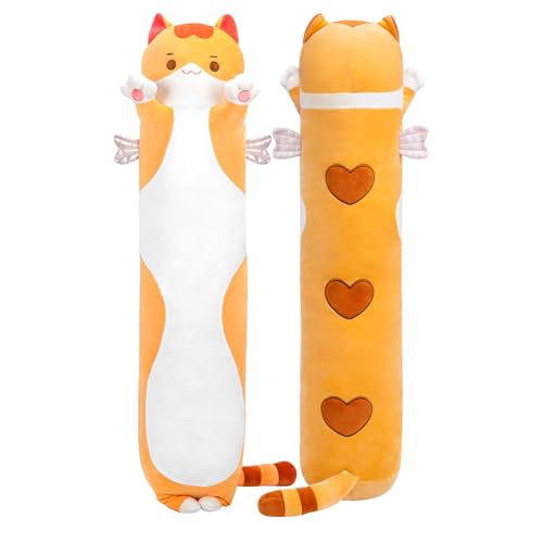 Mewaii Mignon Chat en Peluche Coussin Long Oreiller d'animaux Poupée Jouets Kawaii Moelleux Confort Oreiller en Peluche pour Cadeau pour Les Enfants de 3 Ans...