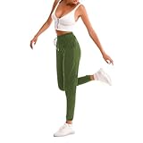 Stanpetix Joggers for Women - Womens Sweatpants with Pockets Sport Pants Black Trousers for Women UK（Olivedrab with White Strip,M