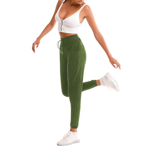 Image of Stanpetix Joggers for Women - Womens Sweatpants with Pockets Sport Pants Black Trousers for Women UK(Olivedrab with White Strip,M