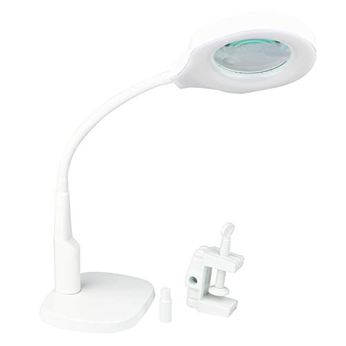 Beileshi - Lámpara de lupa LED de 5 x 12 x 2 en 1 con clip y lupa LED de escritorio con luces LED brillantes y cuello de cisne flexible para lectura, trabajo, hobby, soldadura y manualidades
