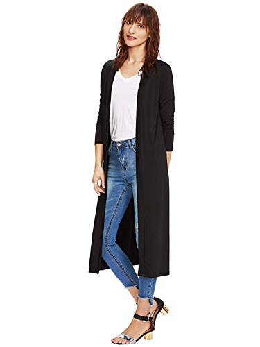 Verdusa Women's Long Sleeve Open Front Long Maxi Cardigan, Black, Size Medium