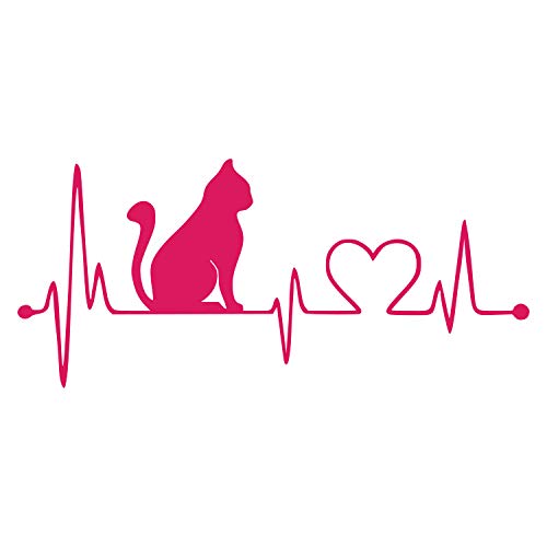 Image of JMM Industries Cat Heartbeat Vinyl Decal Sticker Car Window Bumper Premium Quality UV Resistant Die Cut (Hot Pink, 3-Inches)