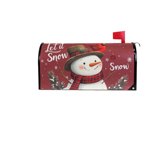 Image of Winter Snowman Red Magnetic Mailbox Covers Let it Snow Cardinal Birds Christmas Mailbox Cover Standard Size Full Magnet Garden Yard Porch Mail Boxes Cover Holiday Decorations 21 inch L x 18 inch W