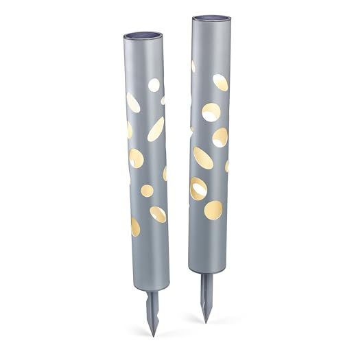Esotec Solarstecker außen Fantasy Light 48, 2er Set Duo Color, Akku, LED Gartenstecker, mystery light, Stecklicht, Gartendeko, Gartenfackel, Solarleuchte, Aluminium, silber, IP44, 102132