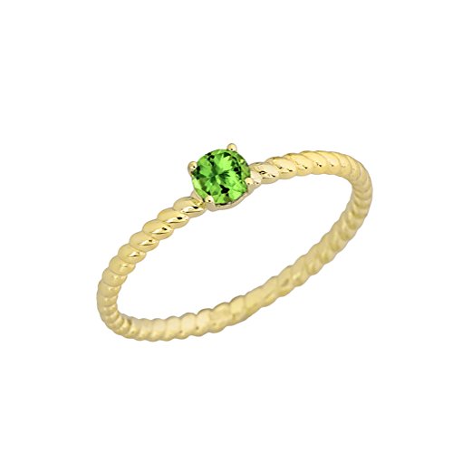 Dainty 10k Yellow Gold Stackable Peridot Solitaire Rope Engagement/Promise Ring (Size 8)