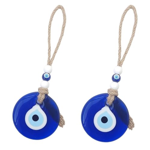 Œil Turc Bleu Contre Le Mauvais Œil (Nazar Boncuk),2 Pièces Pendentif en Verre pour Protection et Porte-Bonheur Décoration Murale, pour Voiture, Cadeau de...