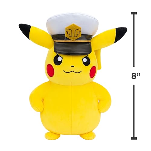 Image of Pokemon Captain Pikachu Plush - 8-Inch Soft Plush with Captain's Hat and Authentic Details