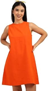 SANA VISTA Women Solid Sleeveless A-Line Dress with Side Pocket Knee Length Casual Summer Round Neck Loose Fit Stylish Cot... Price In India