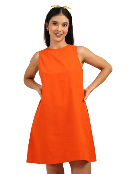 SANA VISTA Women Solid Sleeveless A-Line Dress with Side Pocket Knee Length Casual Summer Round Neck Loose Fit Stylish Cot... - Review, Price and Buying Guide